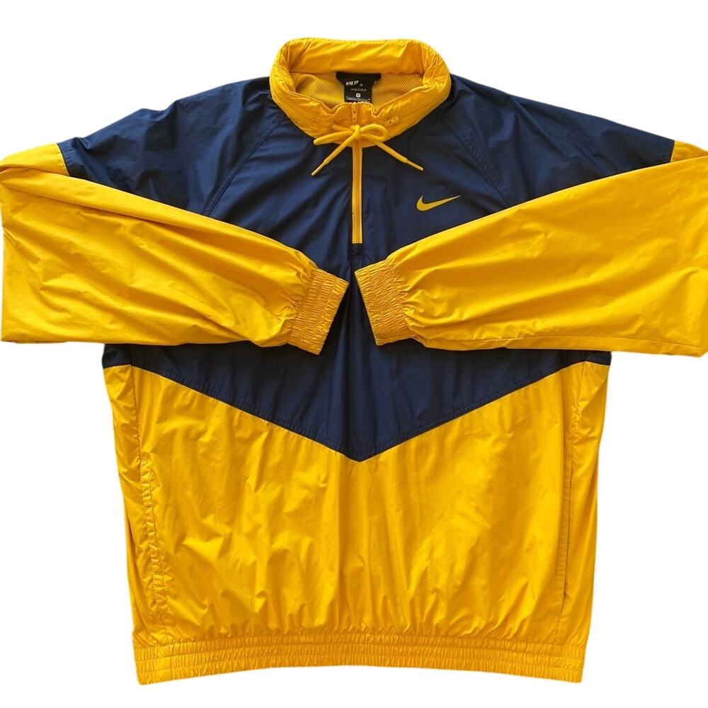 NIKE SB NIKEShield Windbreaker 1/2 Zip Jacket Yellow Blue Colorblock Size Medium